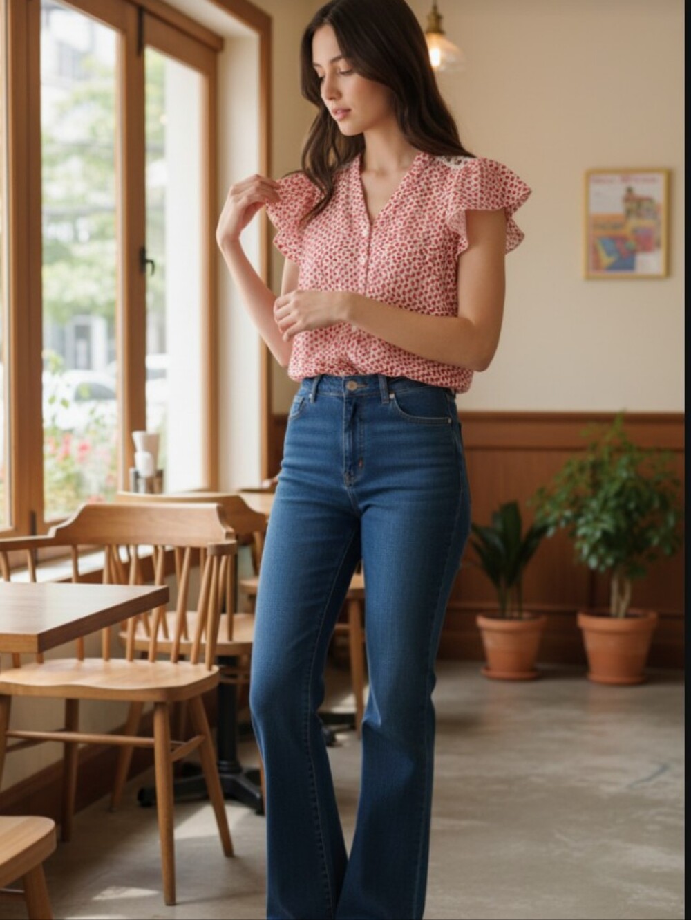 floral Dress Blouse Country Gal Style with Baby Doll Flare Arm Style